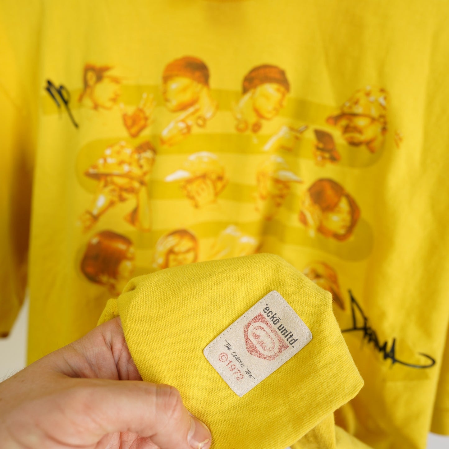 (L) Vintage Y2K Ecko Unlimited No Drama 2000s Yellow Hip Hop T-Shirt