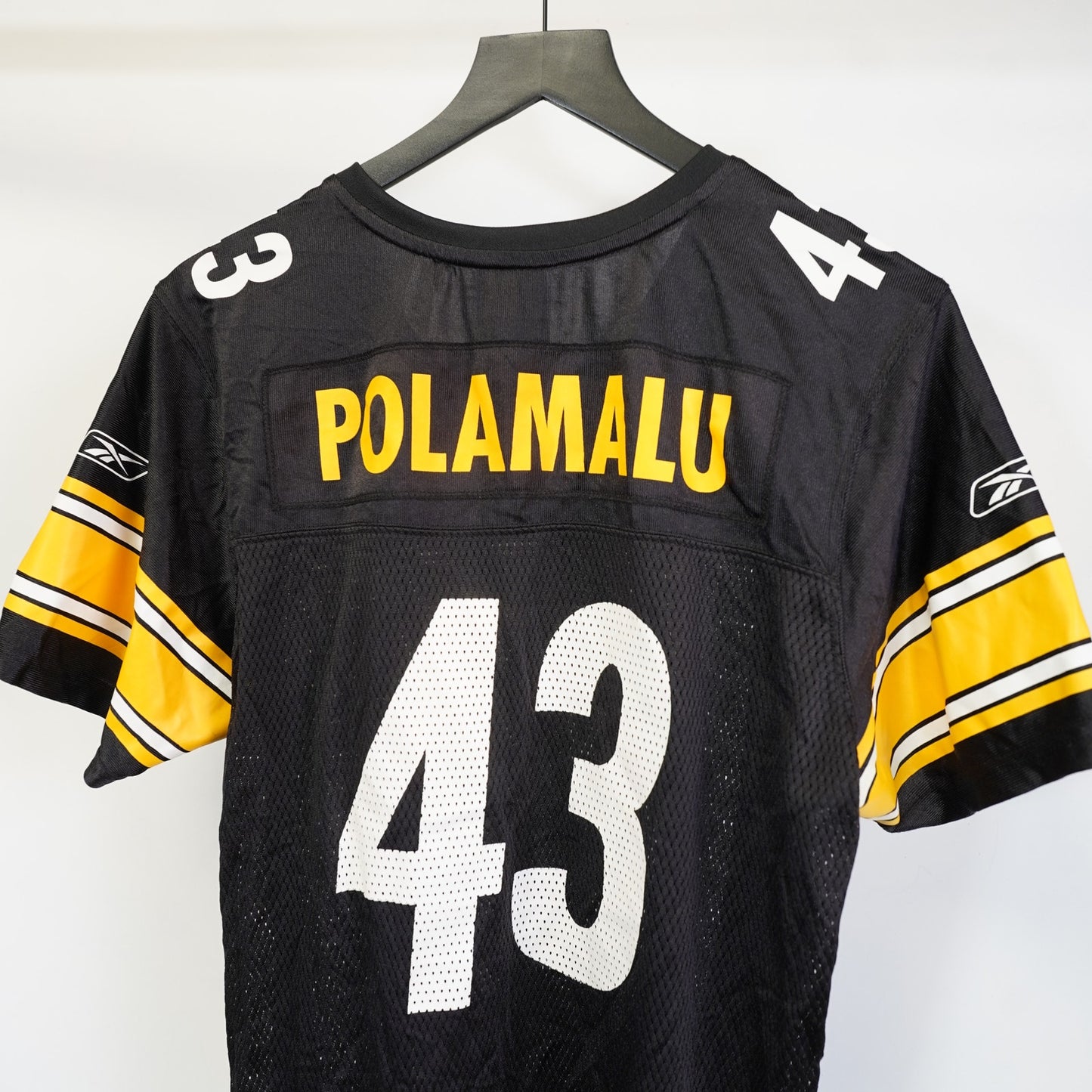 (Women's XL) Vintage Reebok Pittsburgh Steelers Troy Polamalu #43 Jersey Black NFL