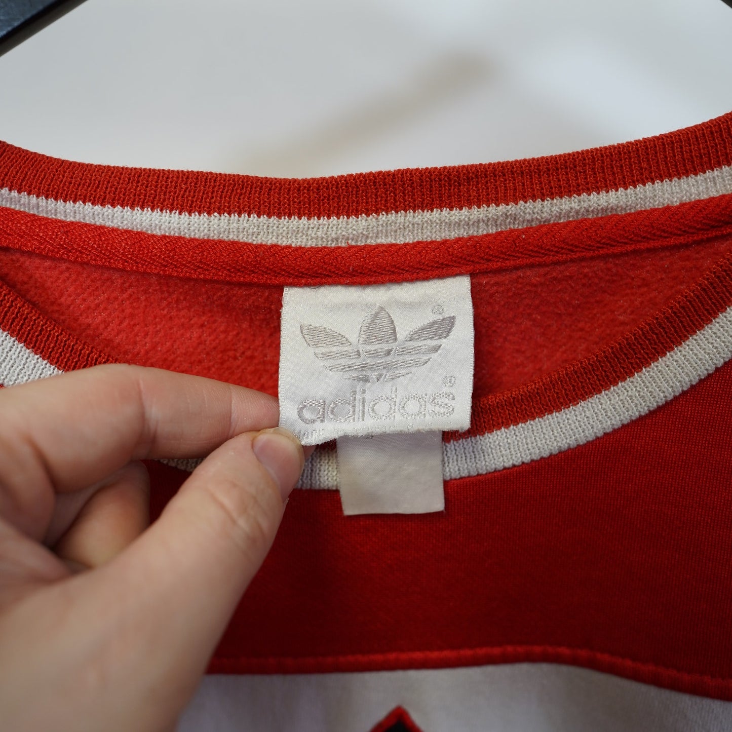 (XL) Vintage 80's Adidas Trefoil Striped Crewneck Sweatshirt Men's XL Red Run DMC