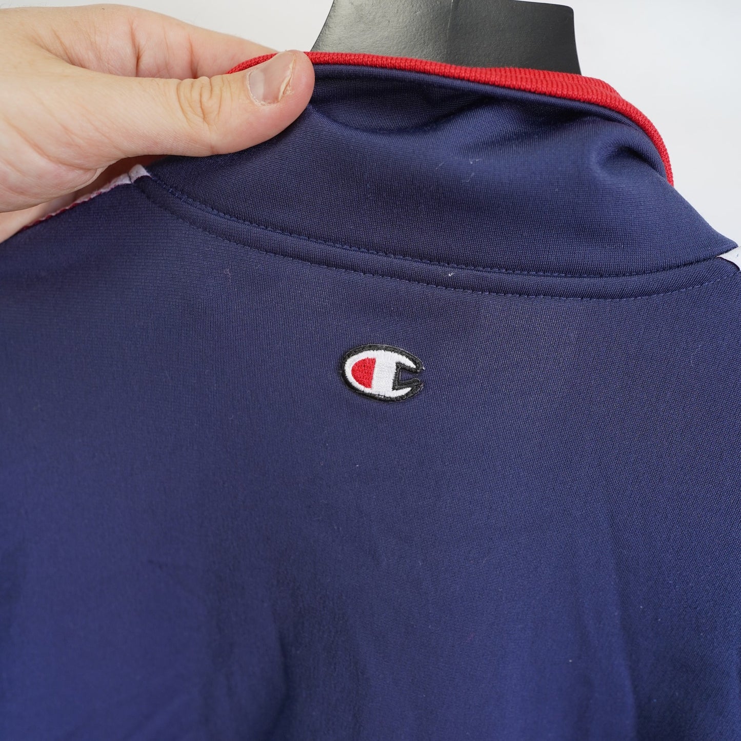 (L) Champion Track Jacket Warm Up Embroidered Big C Logo Men's L Blue Red Retro 90s