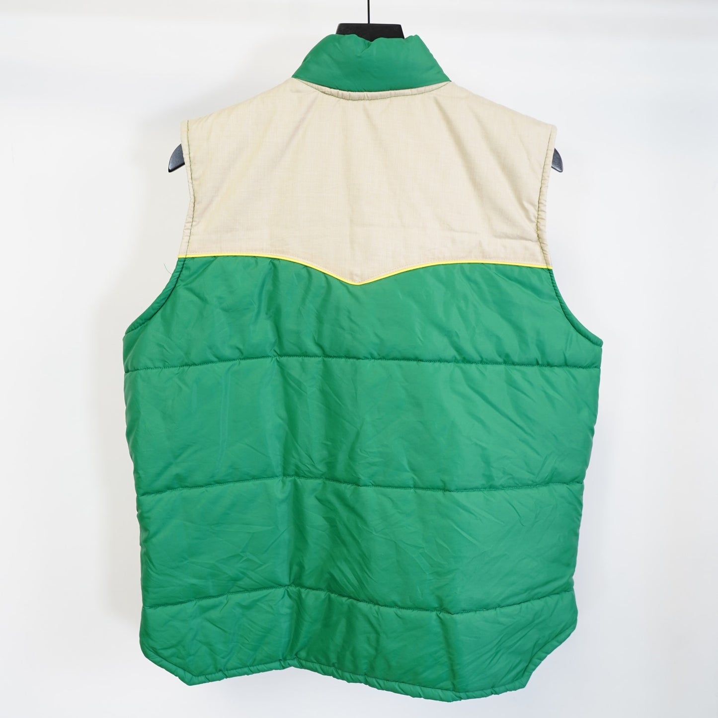 (L) Vintage 70s Dahlgren Western Down Puffer Vest Men's L Green Tan Two Tone 80s