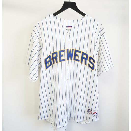 (XXL) Vintage Milwaukee Brewers Majestic Sewn Pinstripe J.J. Hardy Jersey Men's XXL