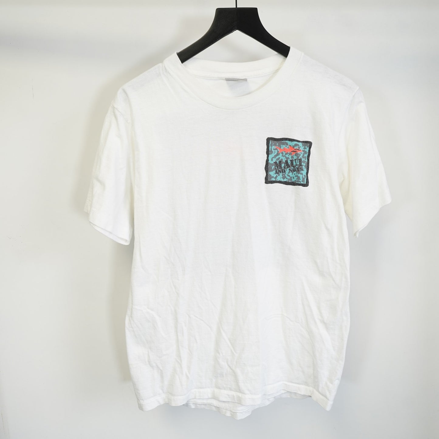 (M) Vintage Maui & Sons Surf Shark T-Shirt Men's M White Skate Beach
