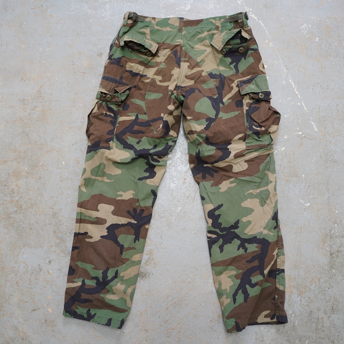 (L) Vintage US Army Cargo Pants Large 36x32 Green Woodland Camo Trousers Ripstop