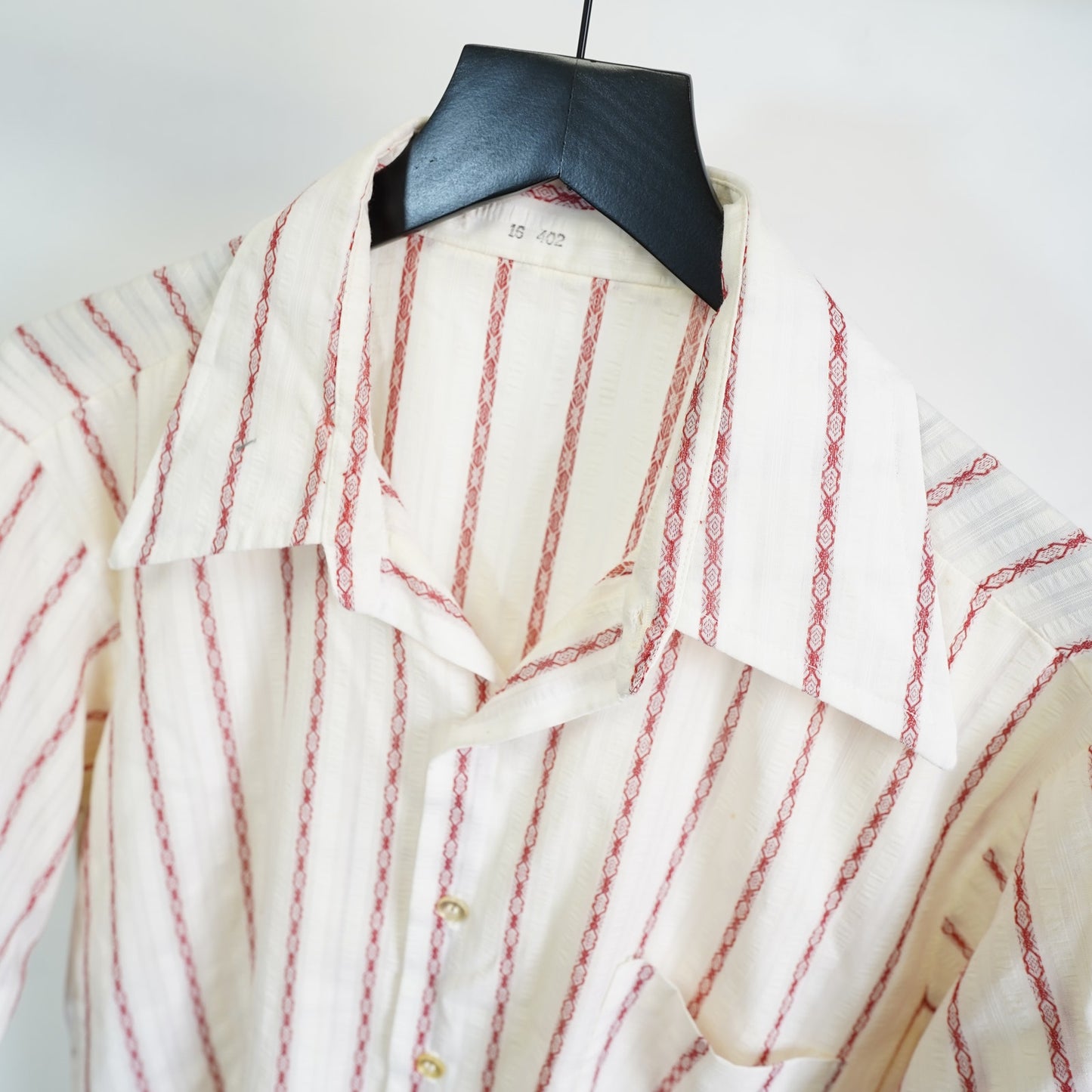 (XL) True Vintage Wide Collar 70s Striped Button Up Shirt Men's White Disco Bowling