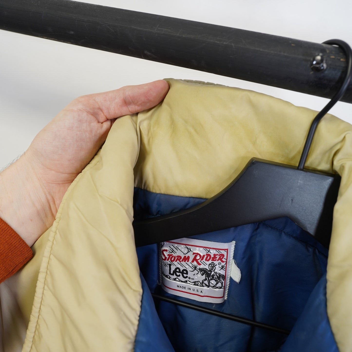 (L) Vintage Lee Storm Rider Western Down Puffer Jacket Men's L Tan Cowboy 80s Ranch