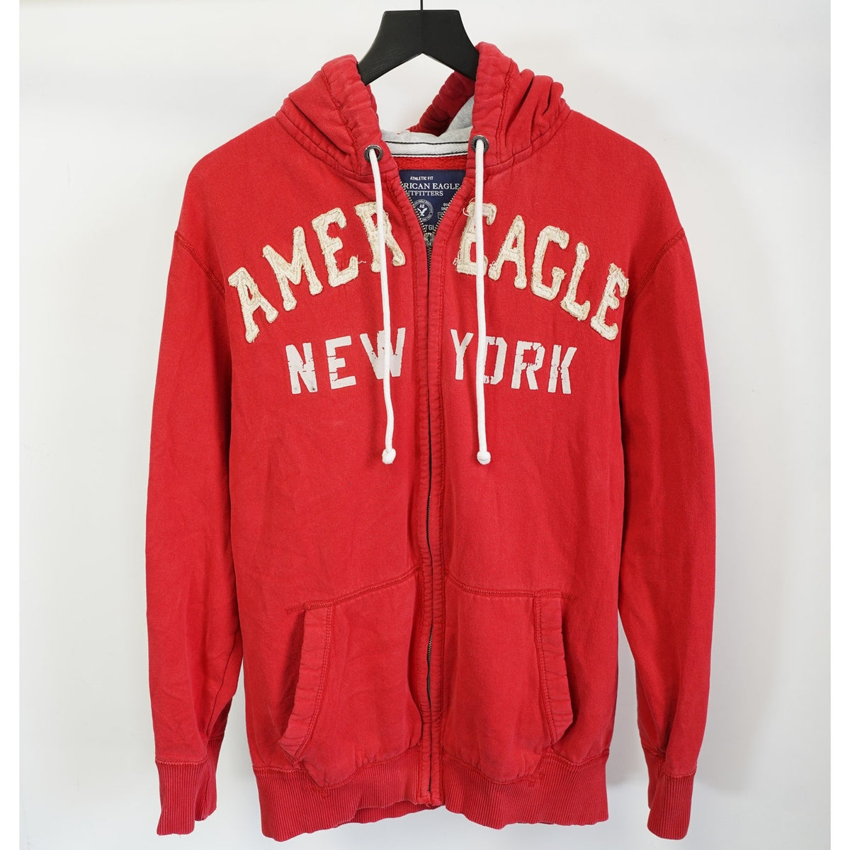 (XL) Vintage American Eagle Y2K Sewn Full Zip Hoodie Men's XL Athletic Fit Red 2000s