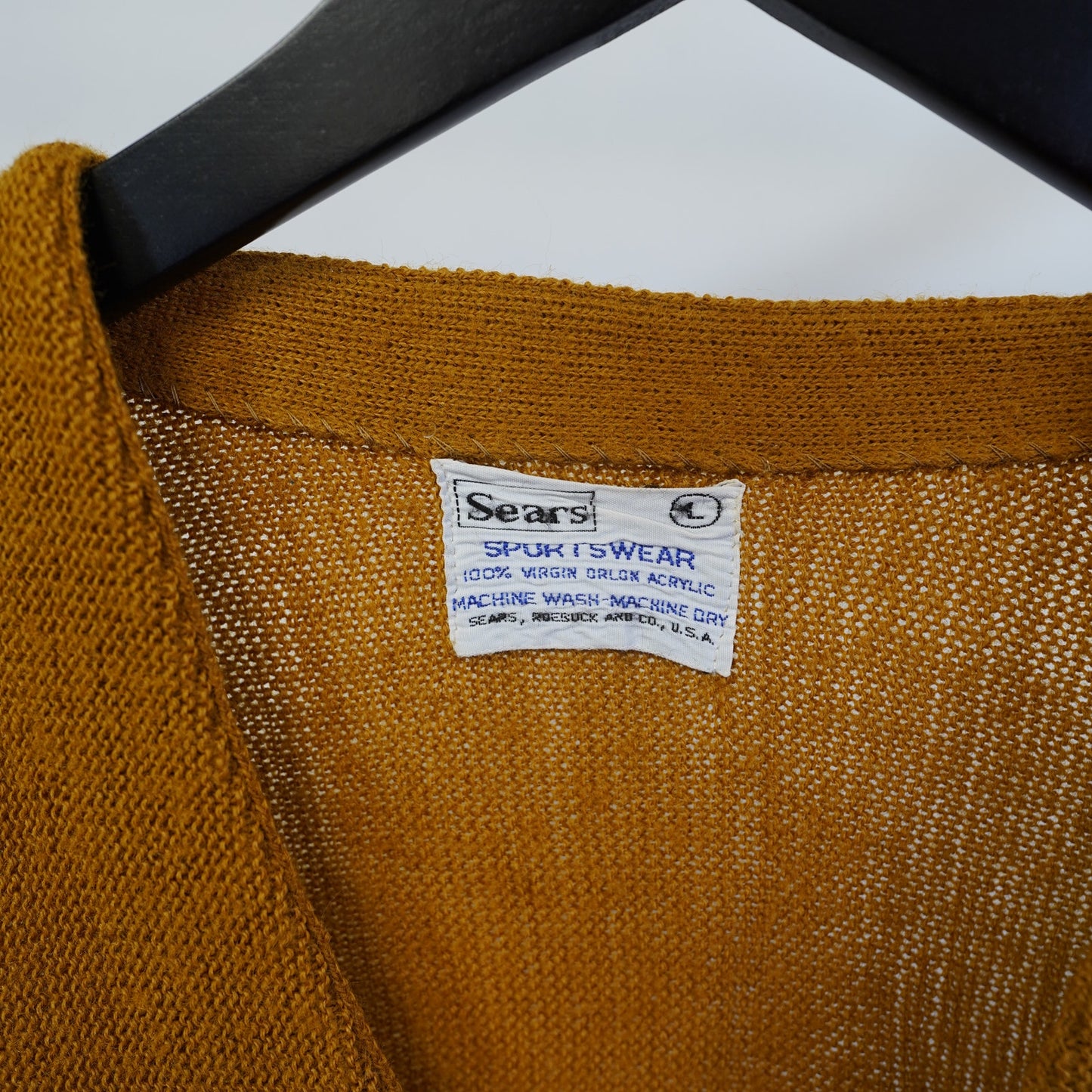 (L) True Vintage 1960s-70s Sears Sportswear Yellow Knit Striped Cardigan Men's L Sweater