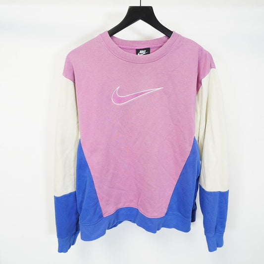 (Women's L) Nike Big Center Swoosh Cut & Sew Sweatshirt Retro Pink Blue Crewneck