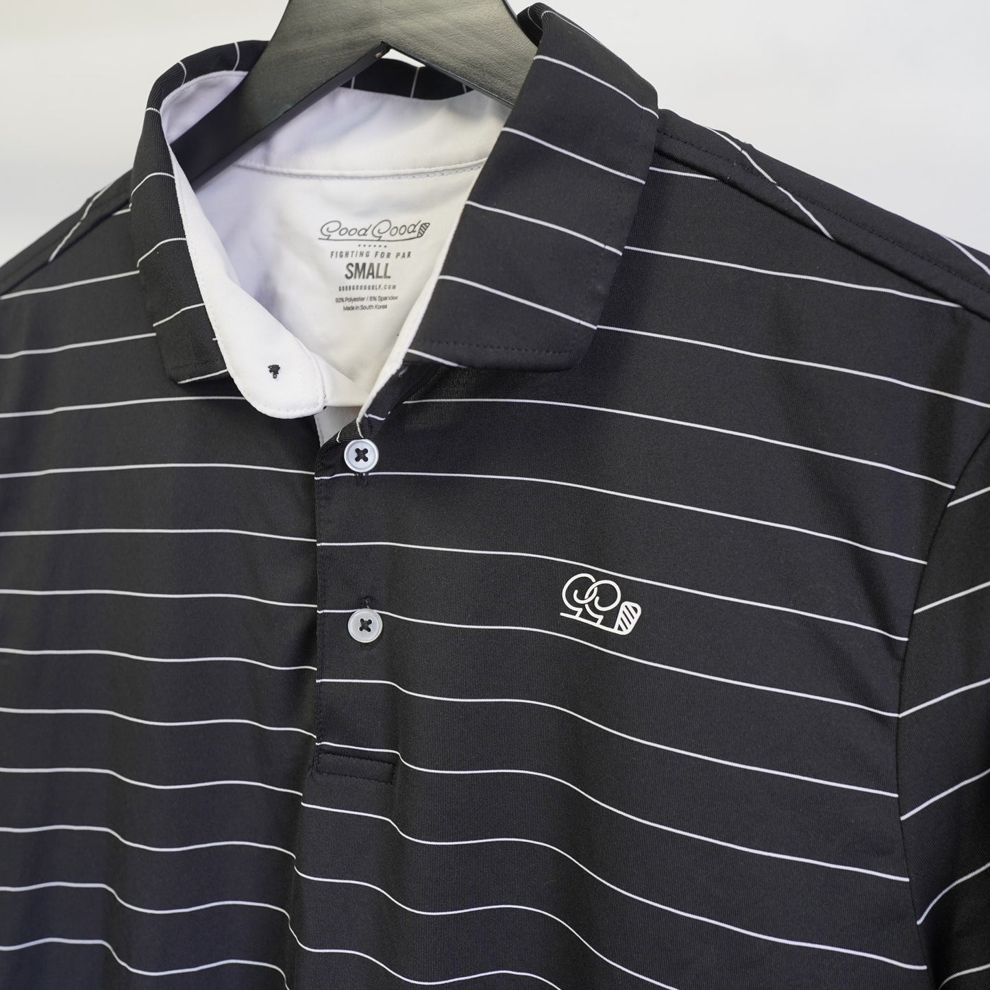 (S) Good Good Striped Performance Golf Polo Shirt Men's S Black White