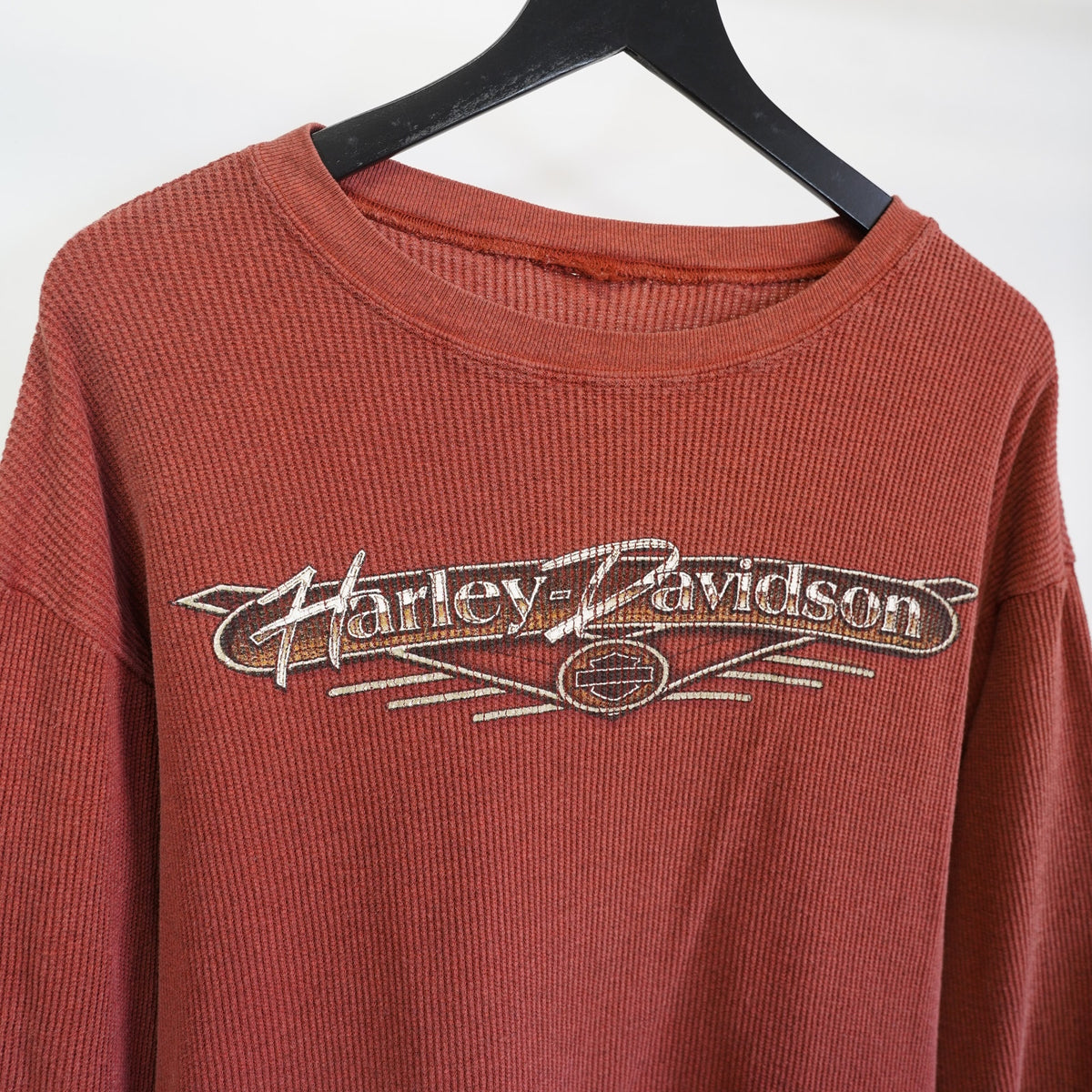 (XL) Vintage Harley Davidson Motorcycles Longsleeve Thermal Men's XL Red Biker Y2K