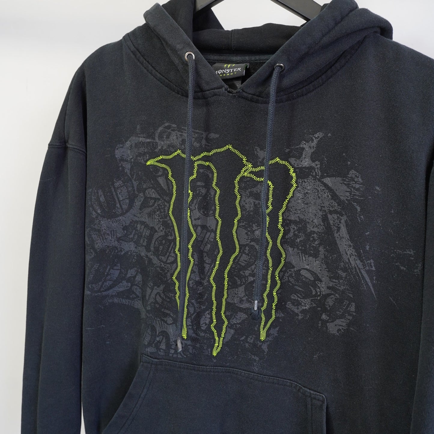 (M) Vintage Y2K Monster Energy Stitched Hoodie BMX Skate Surf Men's M 2000s Black