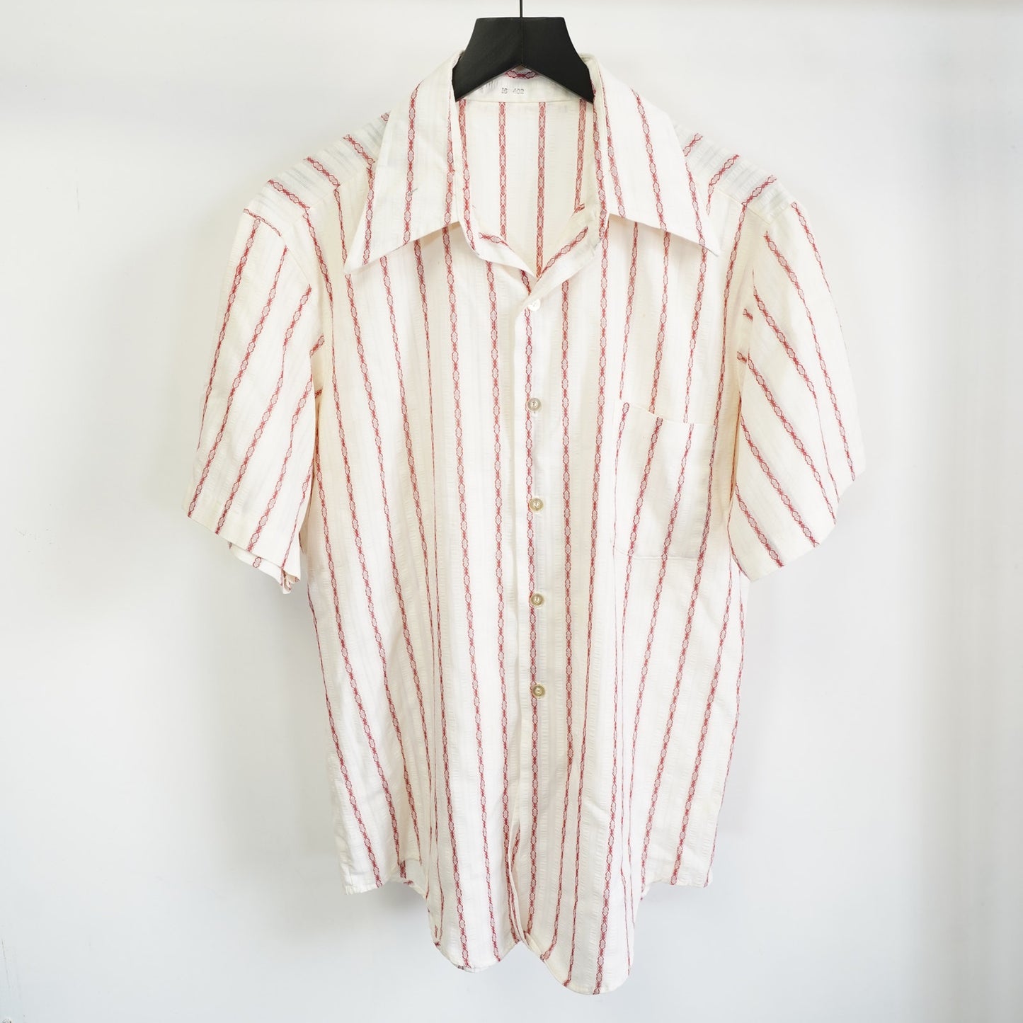 (XL) True Vintage Wide Collar 70s Striped Button Up Shirt Men's White Disco Bowling