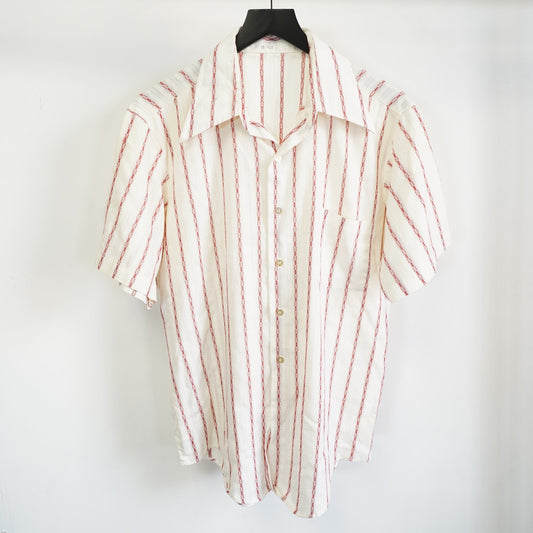 (XL) True Vintage Wide Collar 70s Striped Button Up Shirt Men's White Disco Bowling