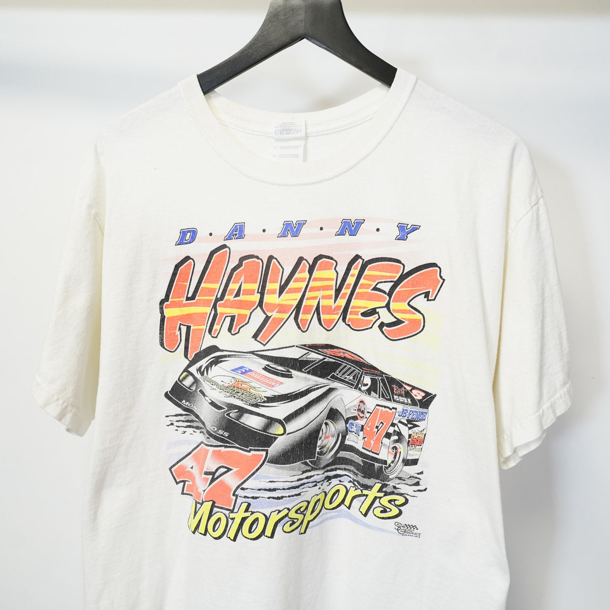(M/L) Vintage Danny Haynes Retro Drag Racing T-Shirt Men's M/L White Orange Car Race