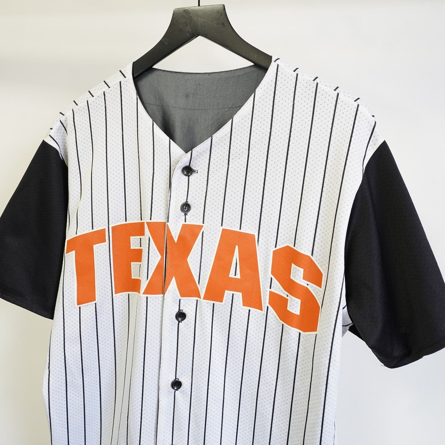 (L) Texas Longhorns Reversible Majestic Baseball Jersey Men's L Pinstripe White 90s