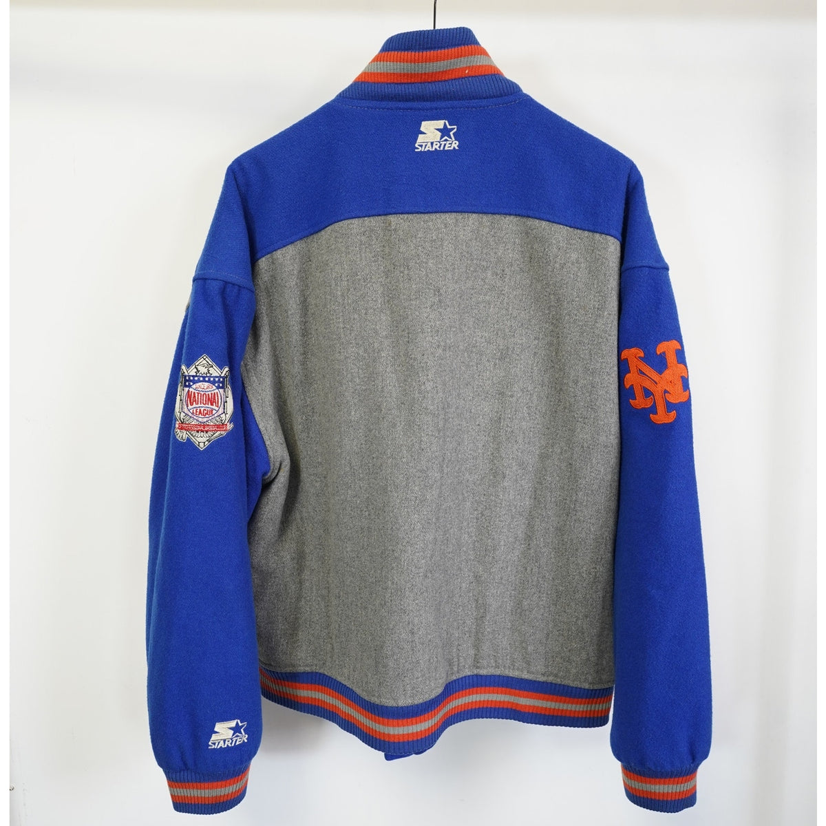 (XL) Vintage NY Mets Starter Wool Varsity Jacket Embroidered Men's XL 90s Gray Blue