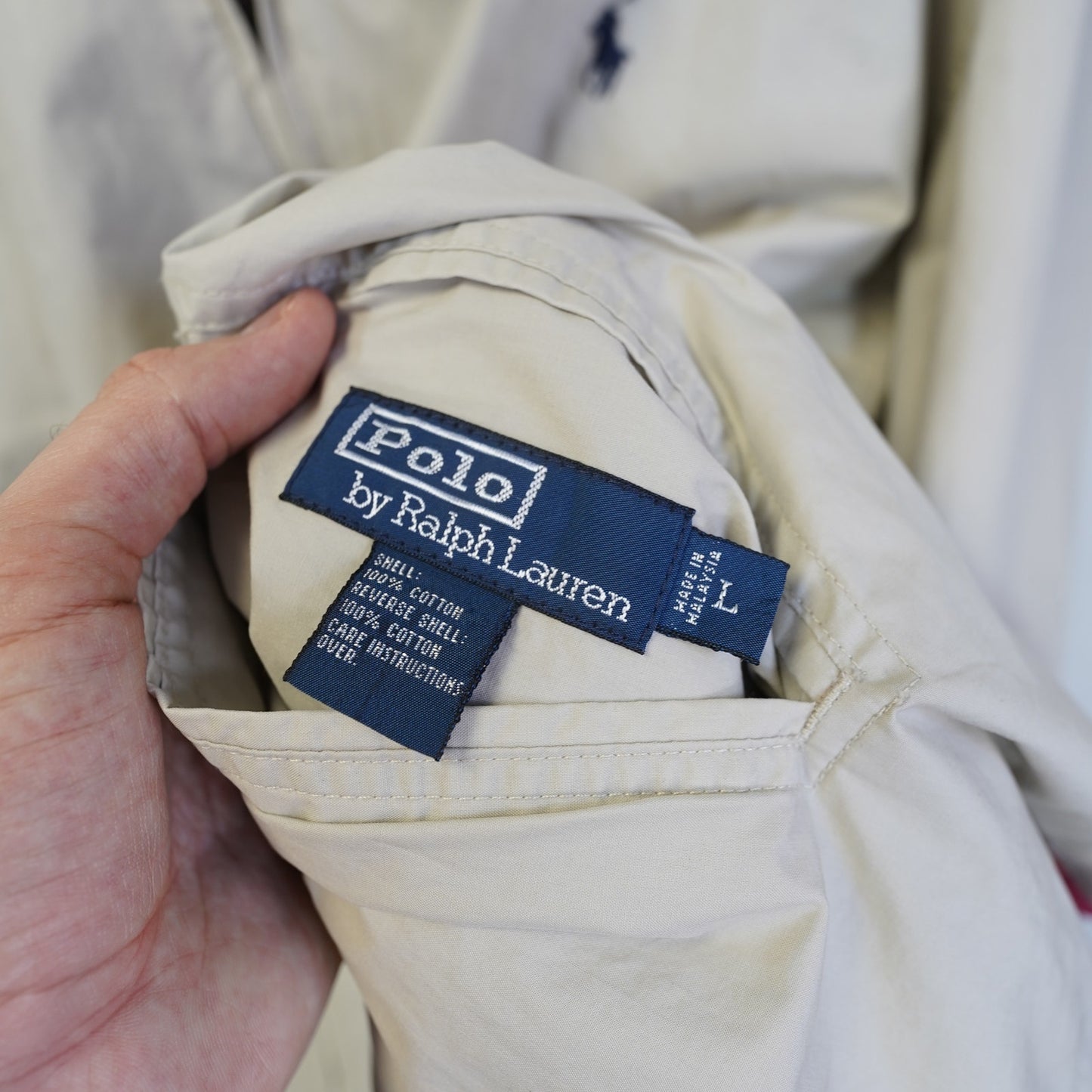 (L) Vintage Polo Ralph Lauren Reversible Hooded Rain Jacket Men's L Red Cream