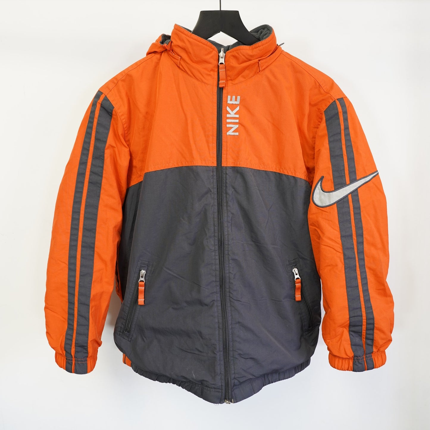 (Boys L/XL) Vintage Nike Reversible Puffer Jacket Y2K Boys L Orange Gray 2000s Retro Fleece