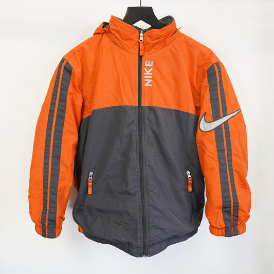 (Boys L/XL) Vintage Nike Reversible Puffer Jacket Y2K Boys L Orange Gray 2000s Retro Fleece