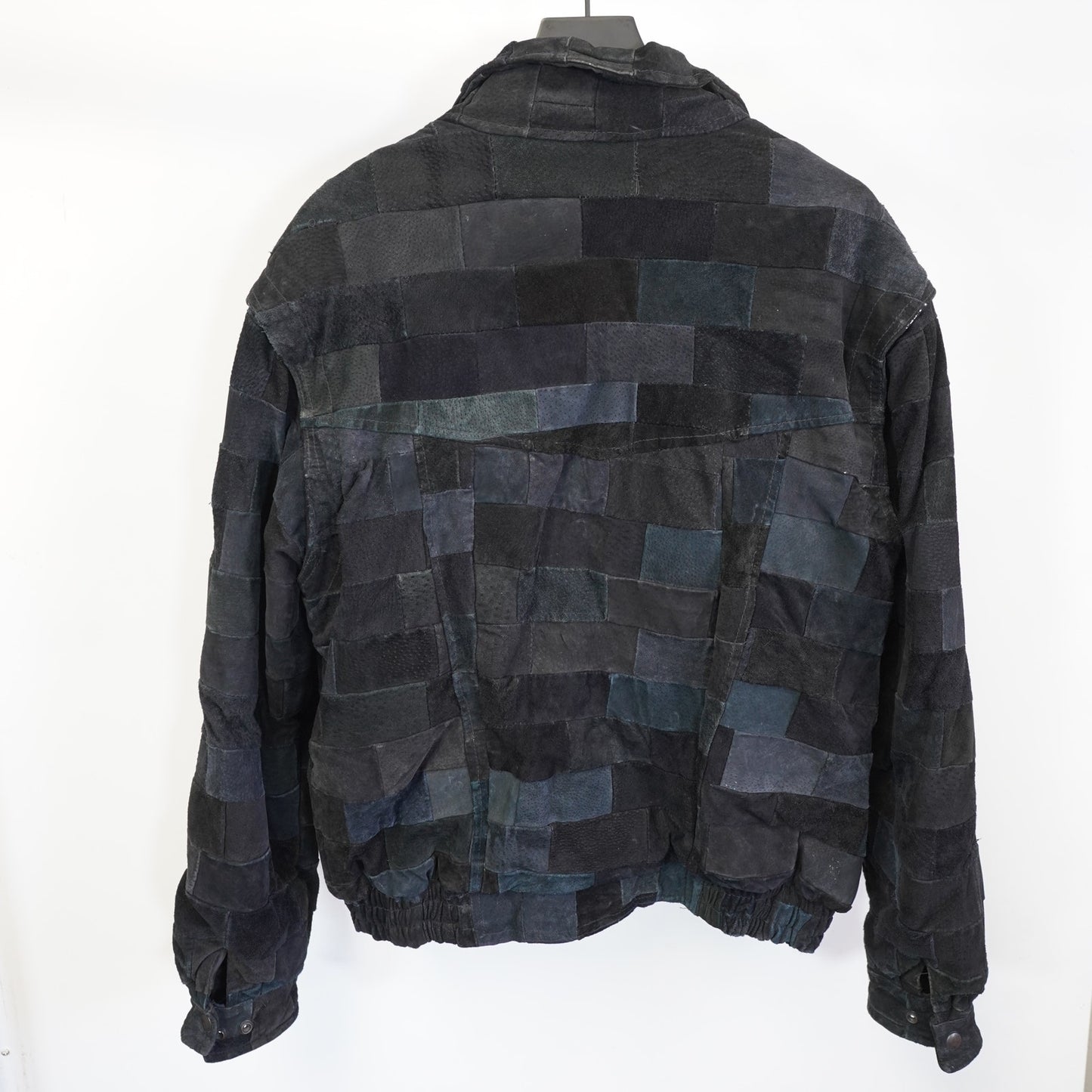 (L) Vintage Outlaw Leathers Patchwork Black Suede Biker Bomber Jacket Men's L 90s