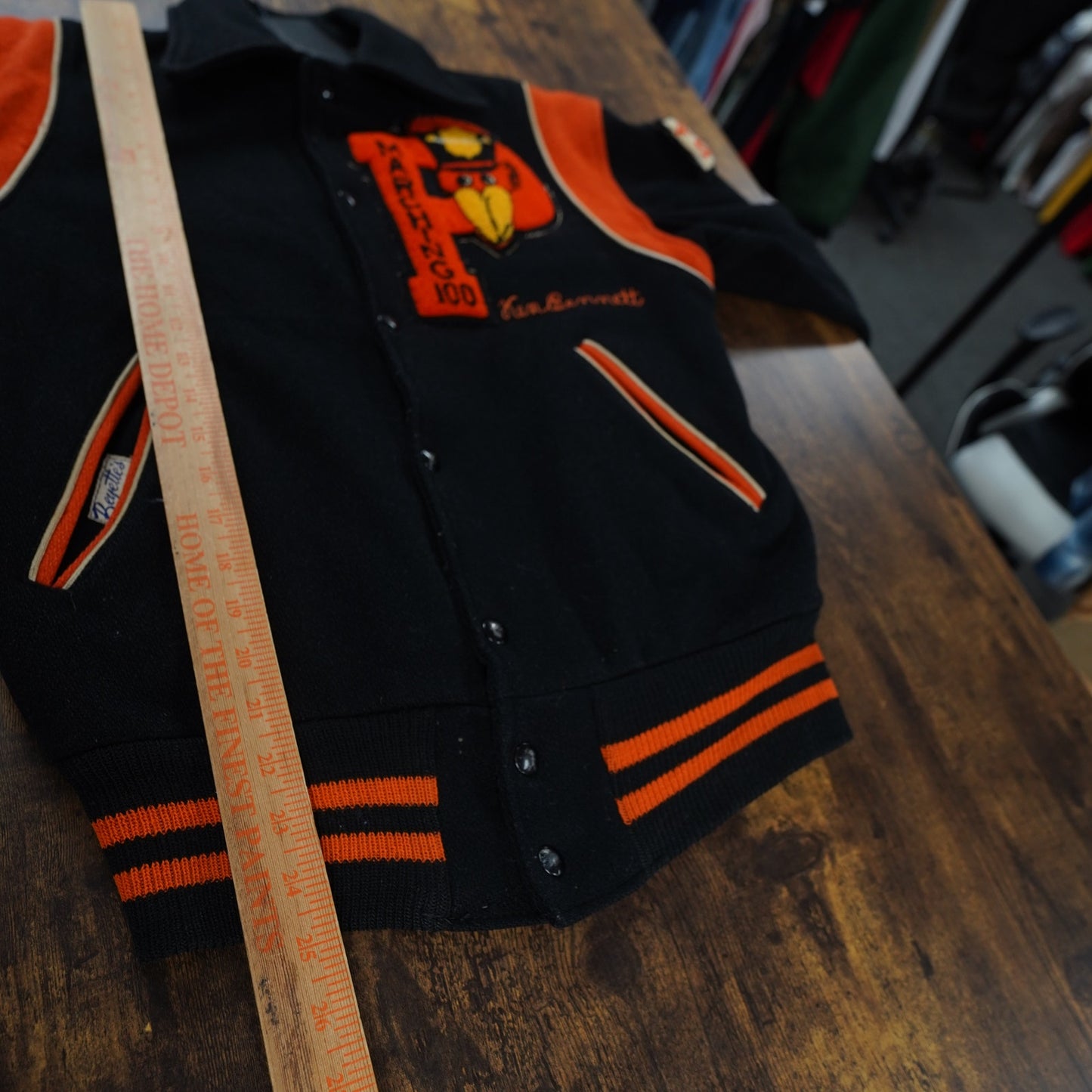 (S) True Vintage 50s Letterman Chain Stitched Varsity Jacket Sz 38-40 Men's S Black