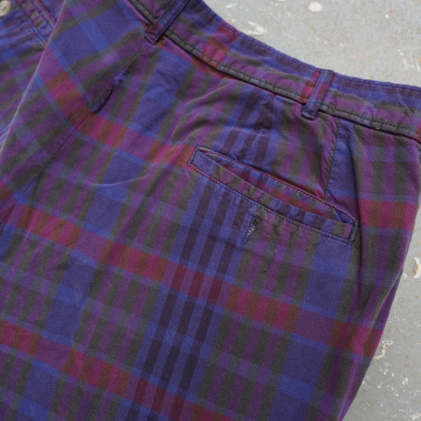(Sz. 36) Vintage 90s Brooks & Brothers Golf Chino Shorts Plaid Purple Men's 36 Preppy