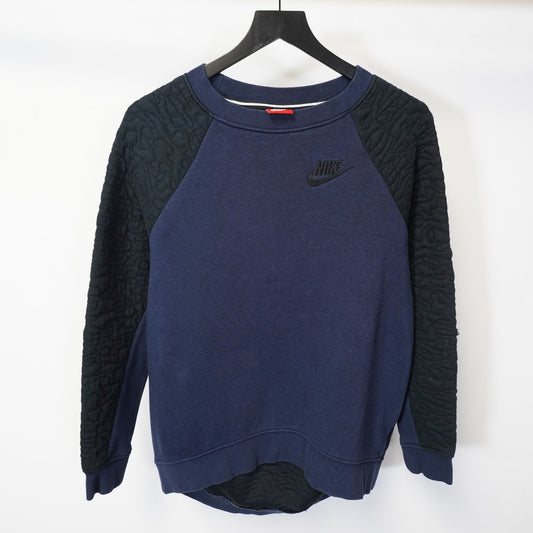 (Women's M) Nike Rally Stipple-Quilted Crewneck Sweatshirt Women's M Navy Blue Retro Black