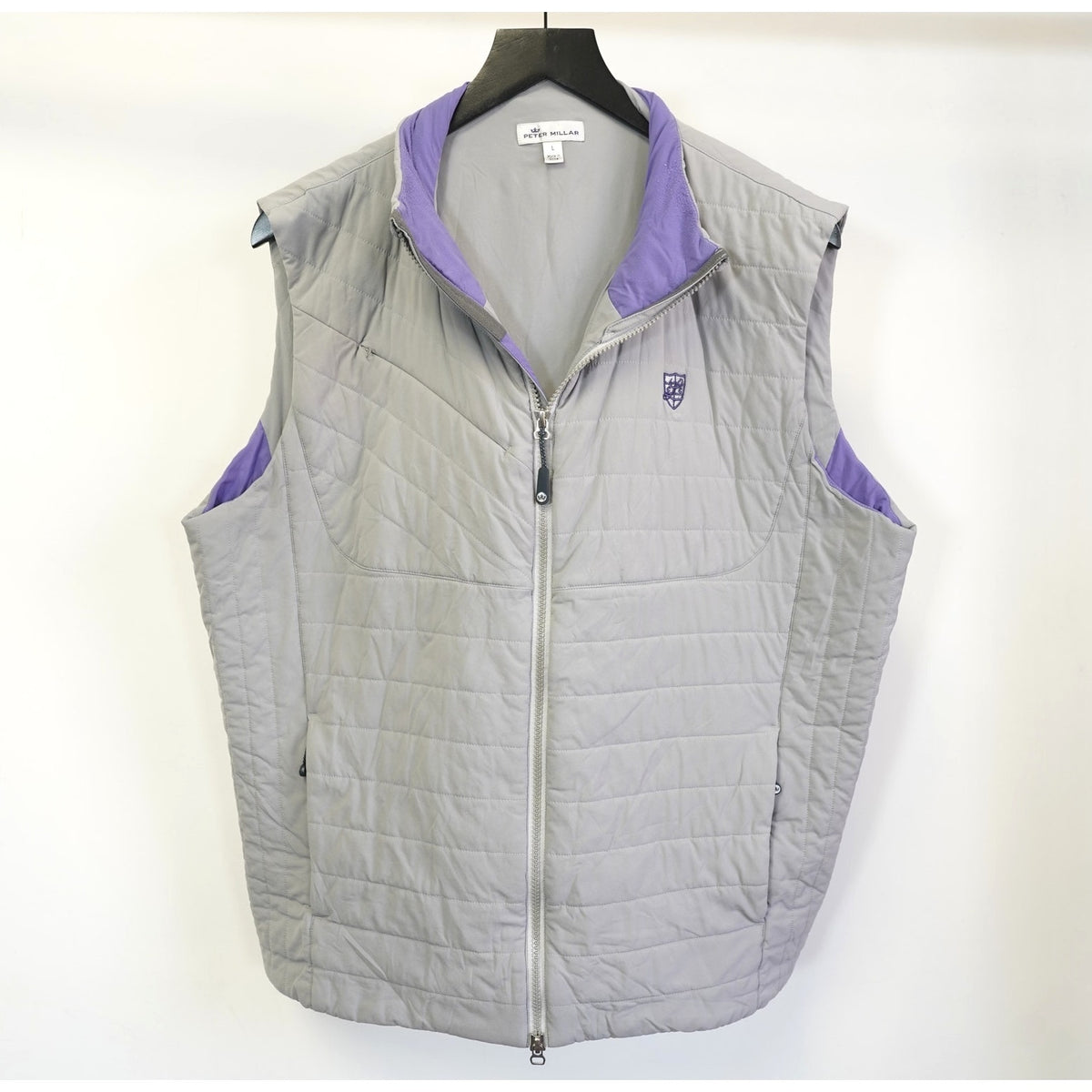 (L) Peter Millar Golf Quilted Light Puffer Vest Men's L Gray Purple Performance Tech
