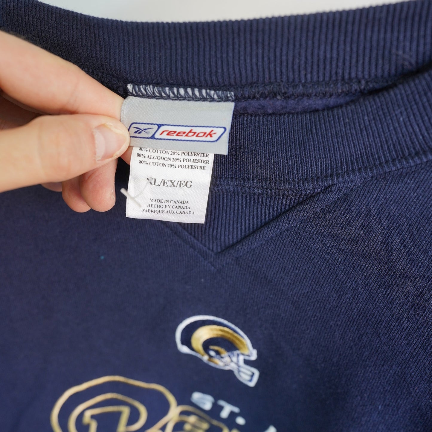 (XL) Vintage St. Louis Rams LA Reebok Embroidered Blue Sweatshirt