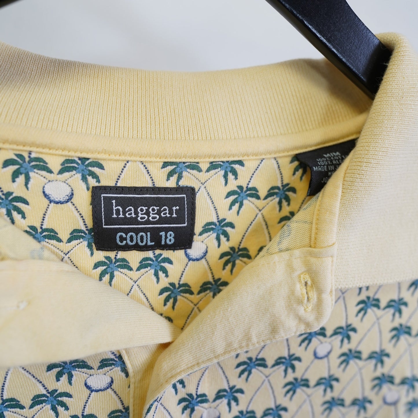 (M) Vintage Haggar Cool 18 All Over Print Golf Polo Shirt Men's M Yellow Tropical