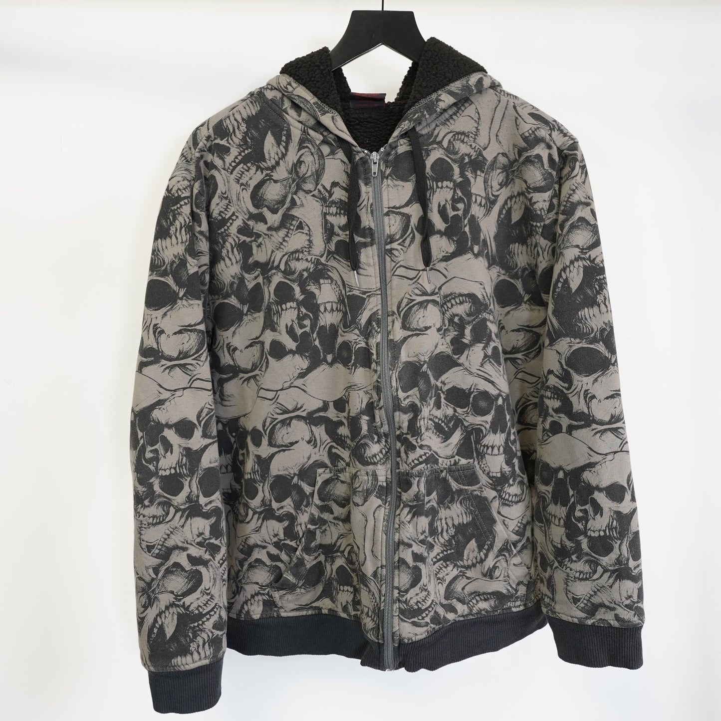 (L) Vintage MMA Elite Skull Pile Hoodie Y2K Men's L Gray All Over Print 2000s