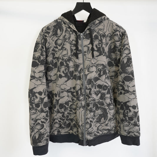(L) Vintage MMA Elite Skull Pile Hoodie Y2K Men's L Gray All Over Print 2000s