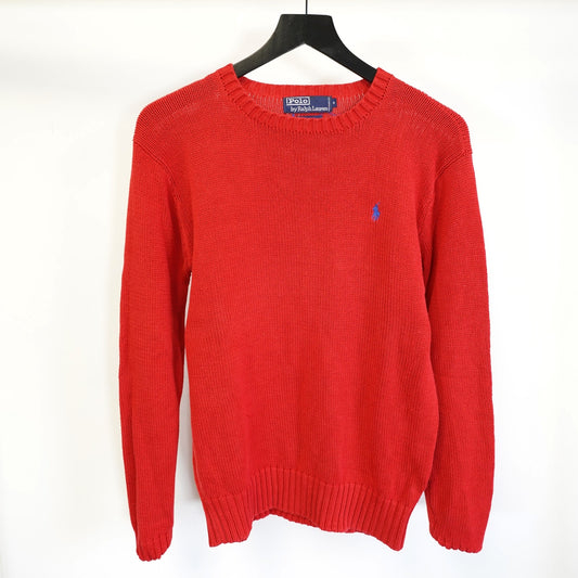 (M) Vintage Polo Ralph Lauren 90s Red Knit Crewneck Sweater Men's M Blue Pony Preppy