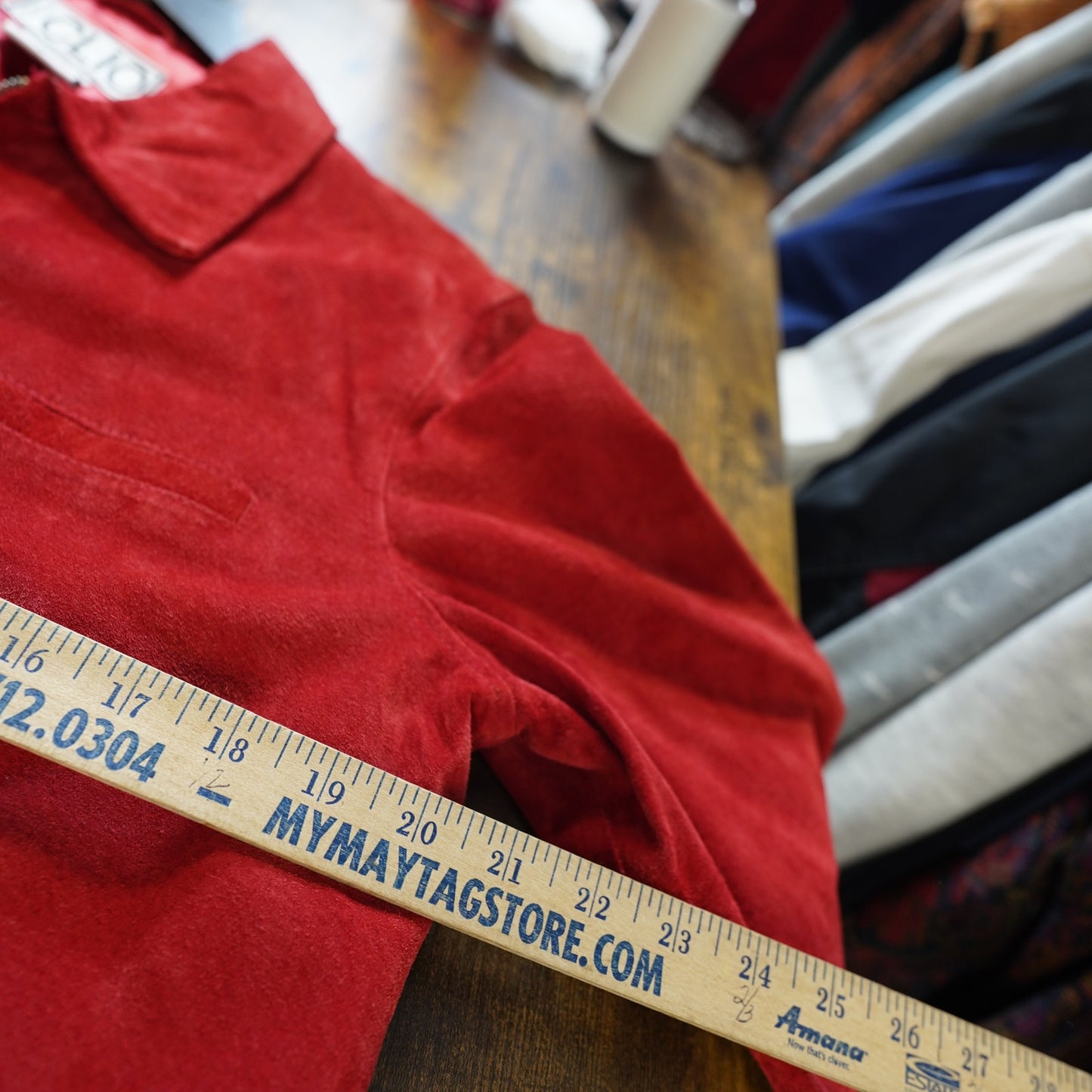 (Women's M) Vintage Clio Red Suede Leather Jacket Women's M Sz. 10 Glam Preppy Full Zip 90s