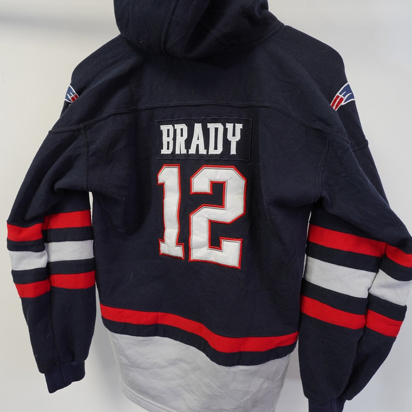 (Youth L/XL) Vintage New England Patriots Embroidered Tom Brady Hoodie Boys L/XL Blue Kids