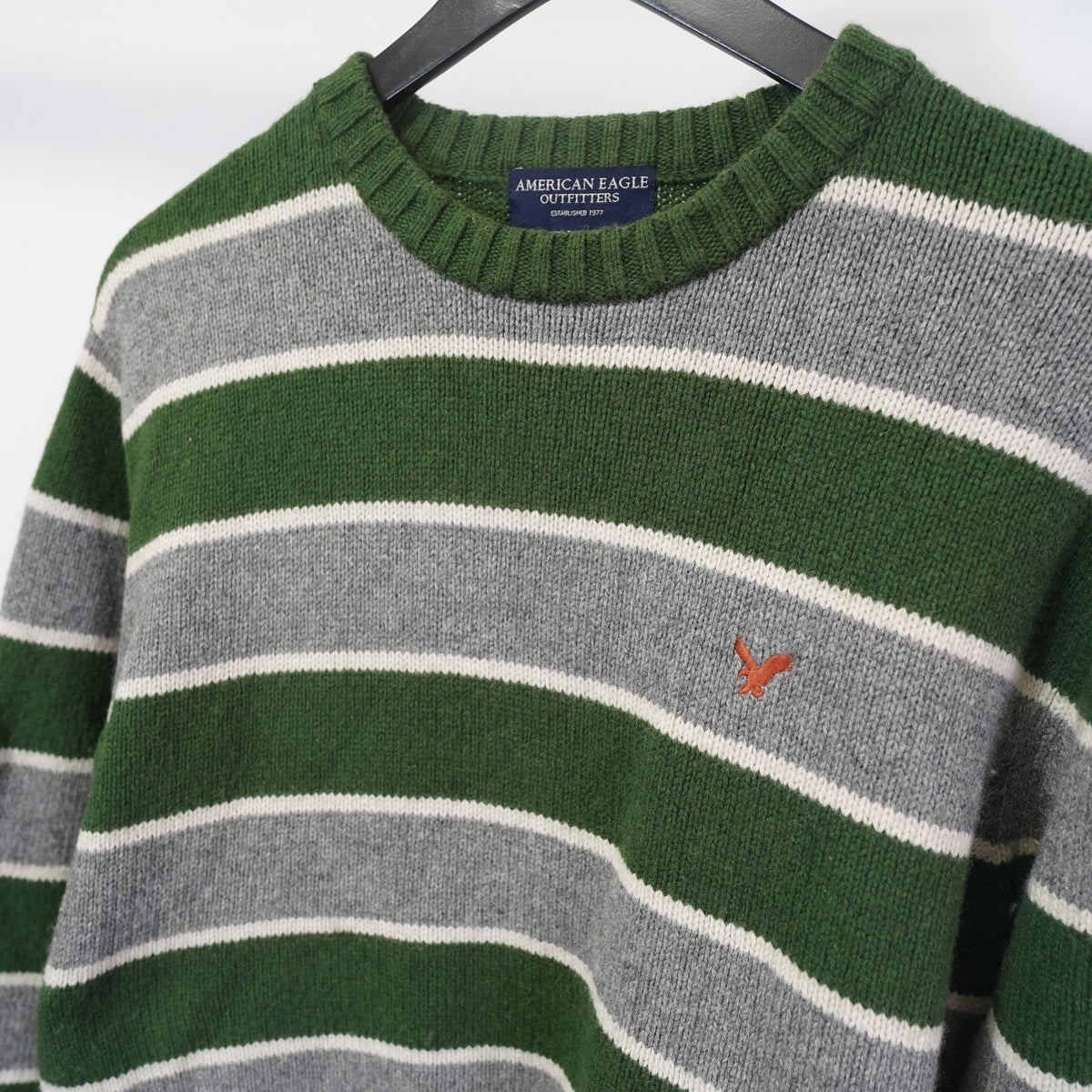 (M) Vintage American Eagle Y2K Striped Knit Sweater Men's M Gray Green 2000s Preppy