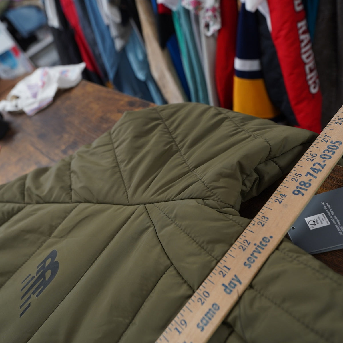 (L) New Balance Hooded Puffer Tech Jacket New w/Tags Olive Green Full Zip