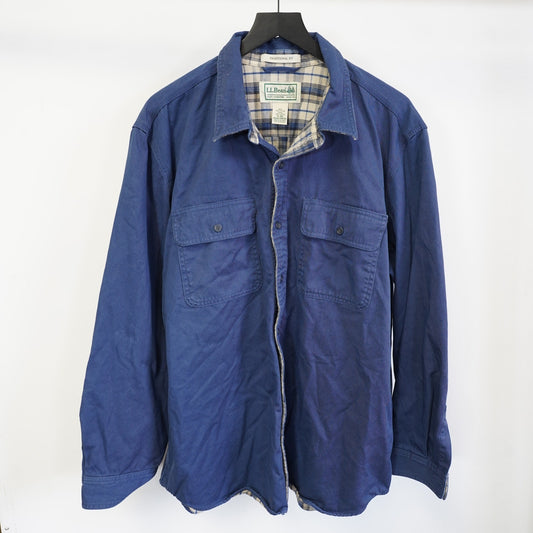 (XL) Vintage LL Bean Shirt Jacket Mens XL Blue Flannel Plaid Lined Barn Chore Shacket