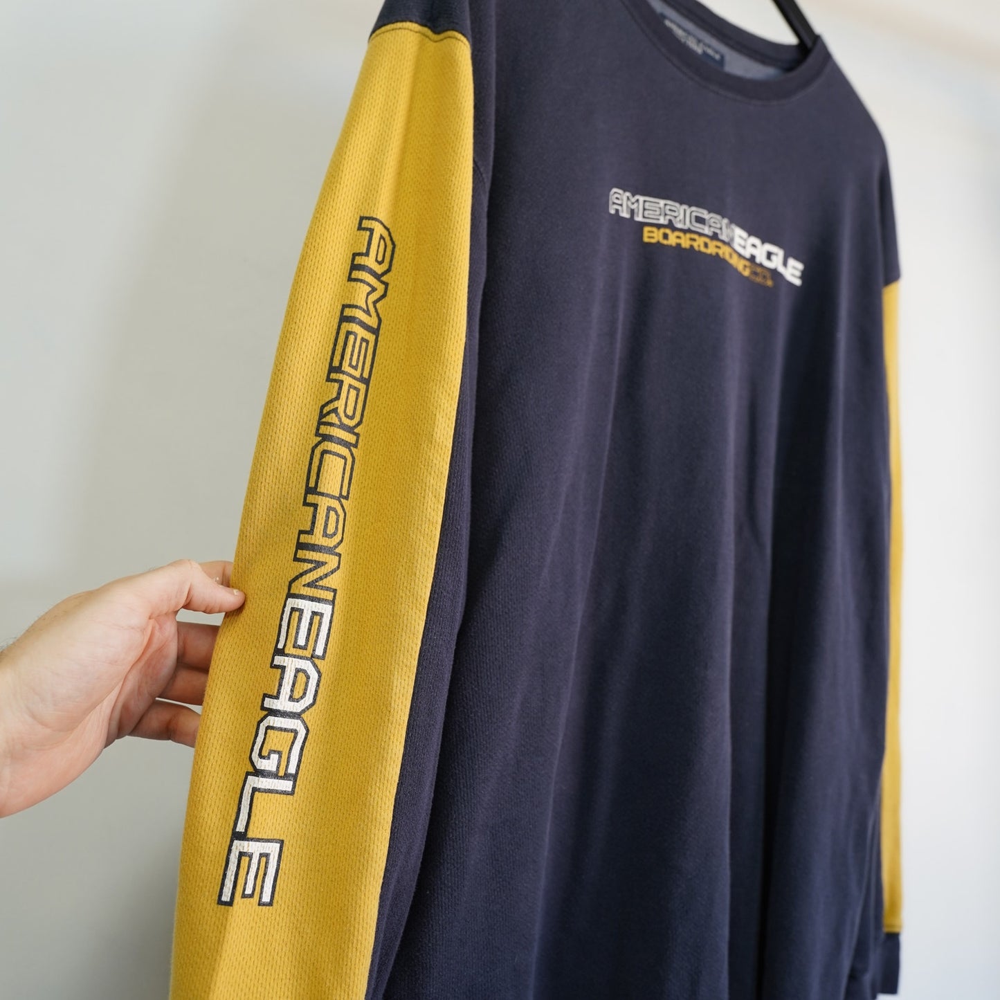 Vintage Y2K American Eagle Longsleeve T-Shirt Men's XL 2000s Two Tone Blue