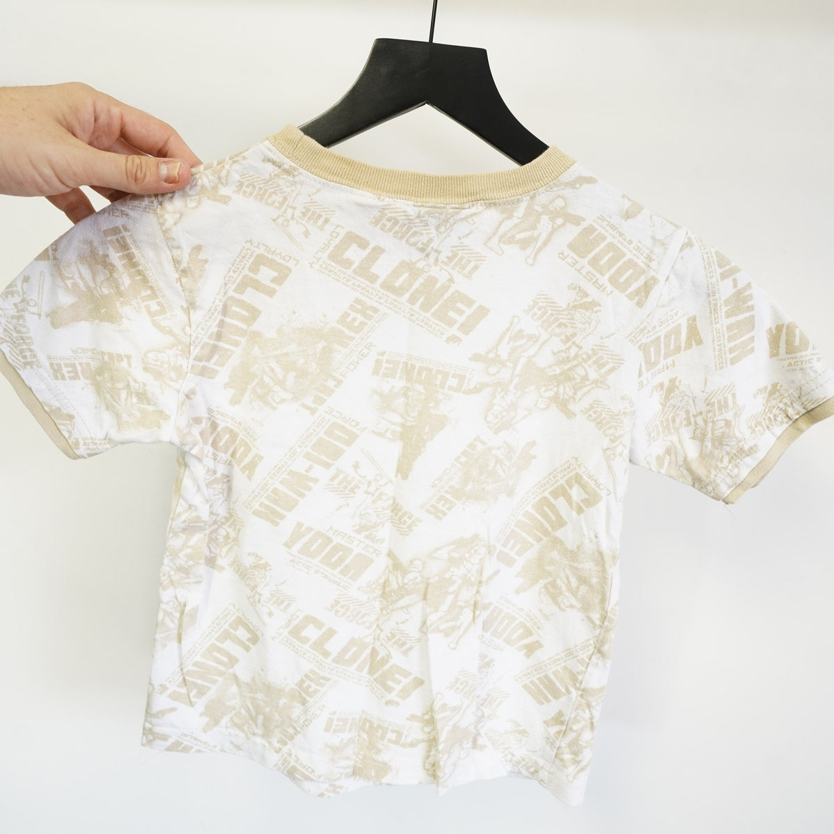 (Boys 5/6) Vintage Star Wars Clone Wars 2000s T-Shirt Boys 5/6 Yoda Anakin Jedi AOP White