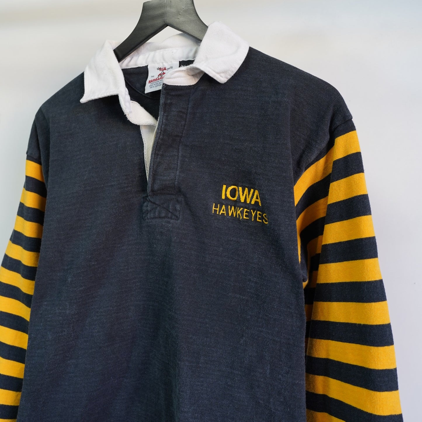 (L) Vintage Iowa Hawkeyes 90s Rugby Barbarian Striped Polo Shirt