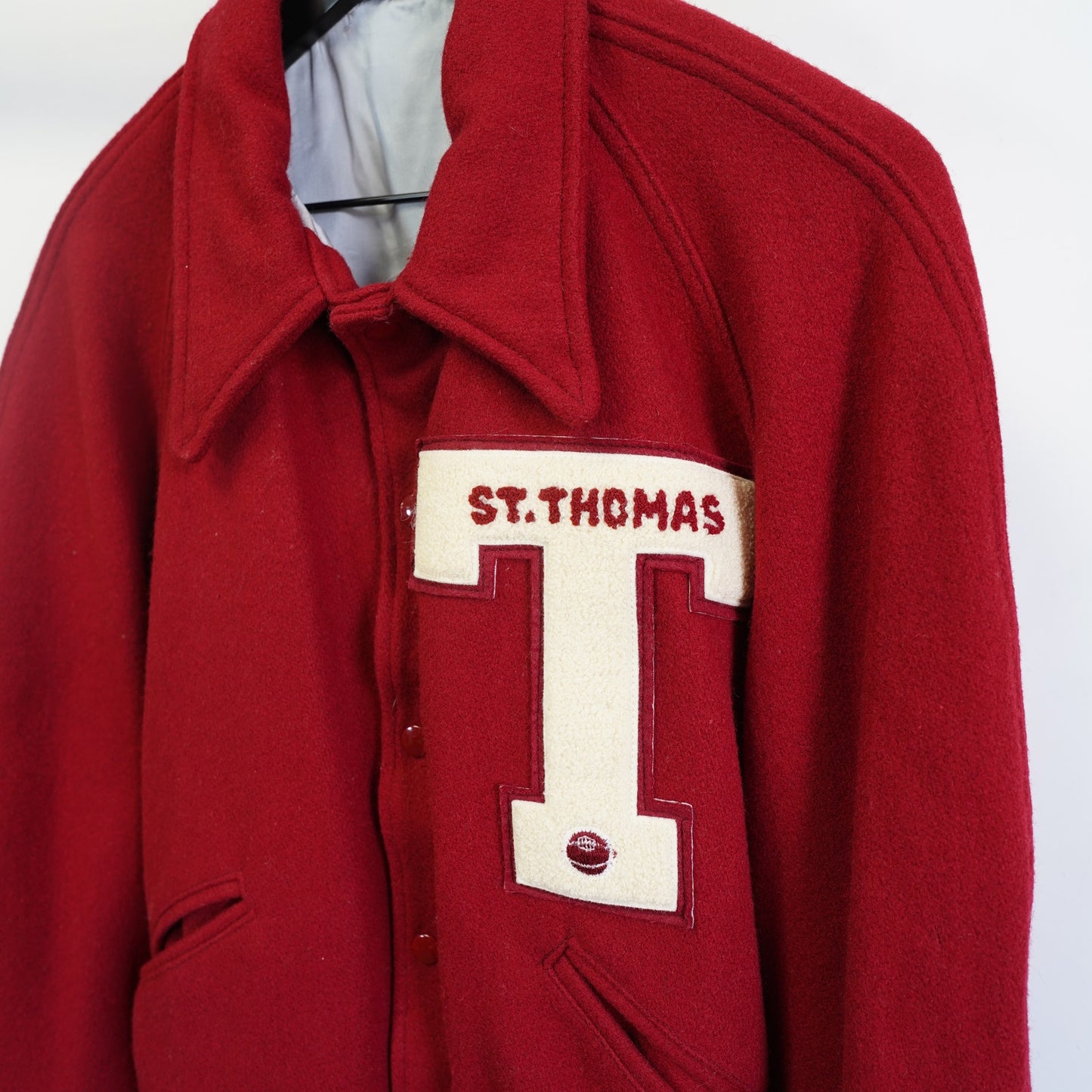 (L) Vintage St. Thomas Letterman Varsity Jacket Men's L Red Wool Bomber Made in USA