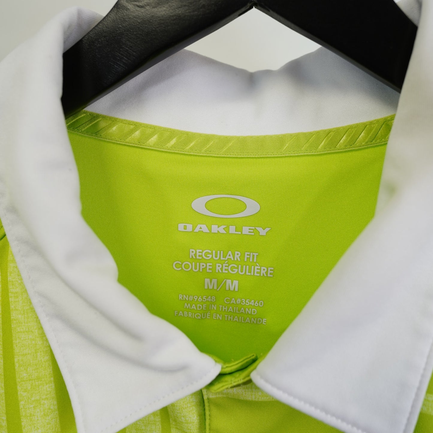 (M) Oakley Lime Green Striped Performance Golf Polo Shirt Men's M Tennis Preppy Tech