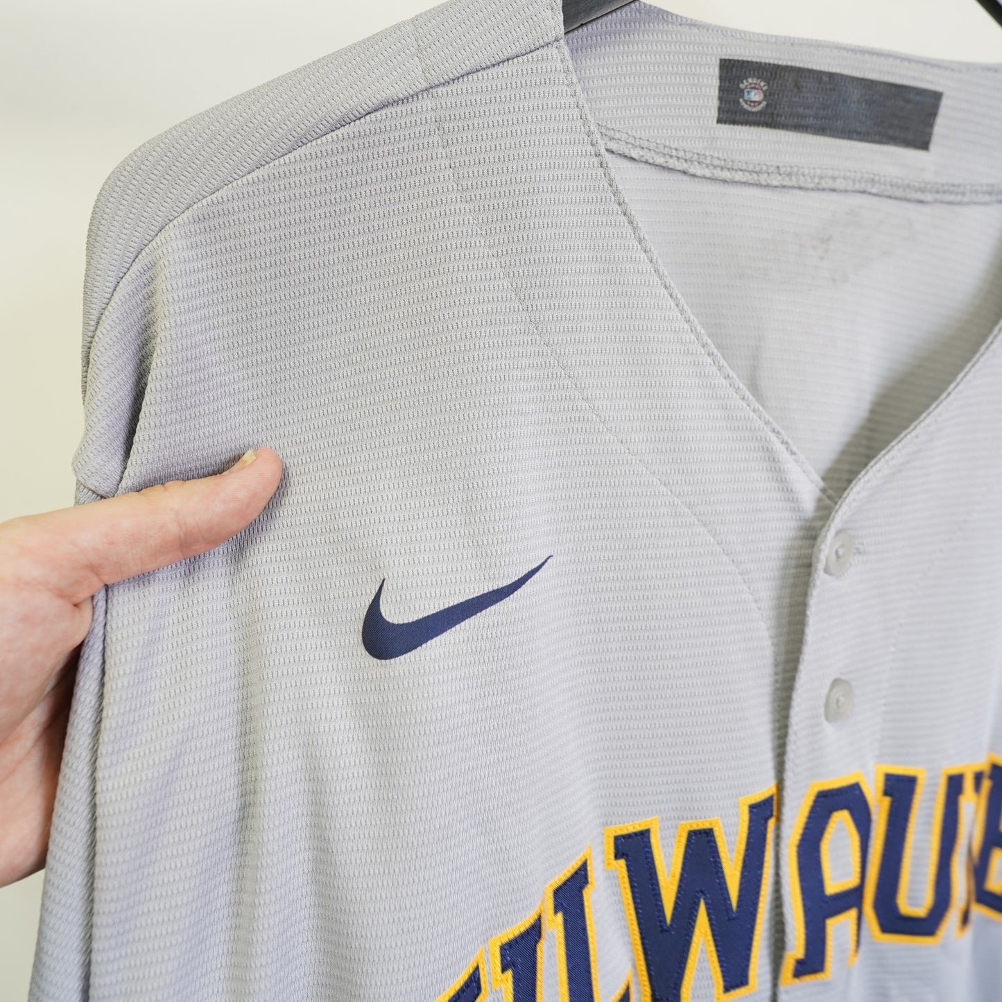 (XXL) Nike Milwaukee Brewers Sewn Baseball Jersey Men's 2XL Gray MLB Retro