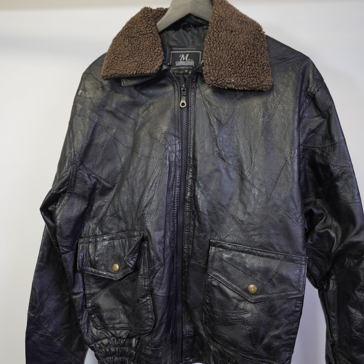 (M) Vintage M Collection Leather Bomber Flight Aviation Jacket  90s Men's M Black