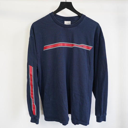 (XL) Vintage Y2K Nike LS T-Shirt Men's XL Navy Blue 2000s Silver Tag Utility Swoosh