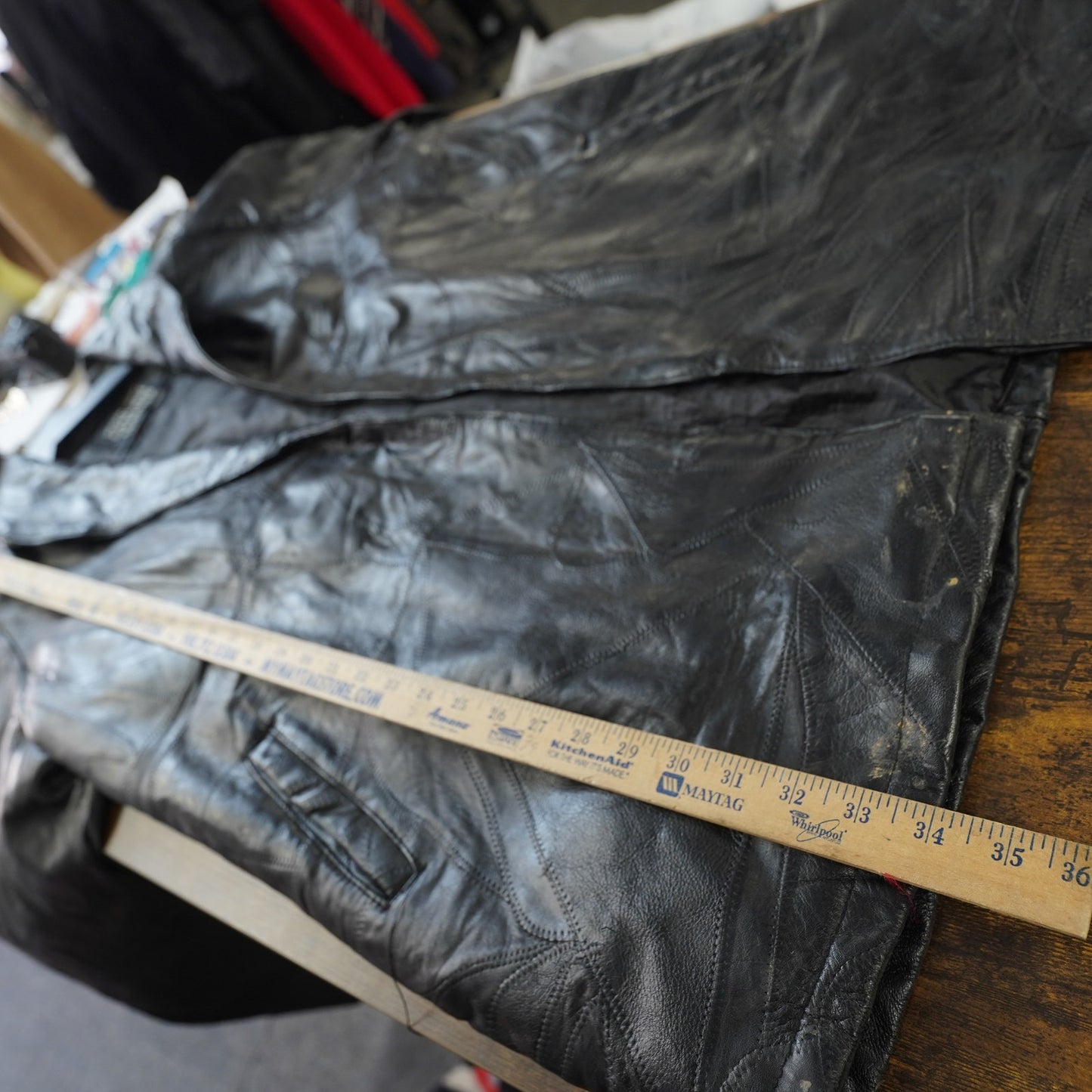 (L) Vintage Lambskin Genuine Leather Italian Mosaic Maxam Trench Coat Men's L Black