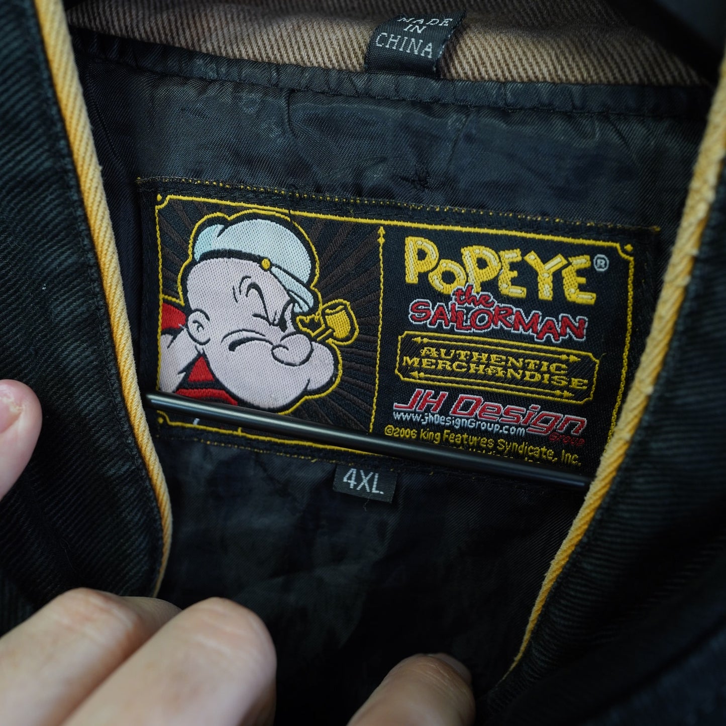 (4XL) Vintage JH Design Popeye the Sailor ManNascar Racing Jacket Men's 4XL Black Y2K