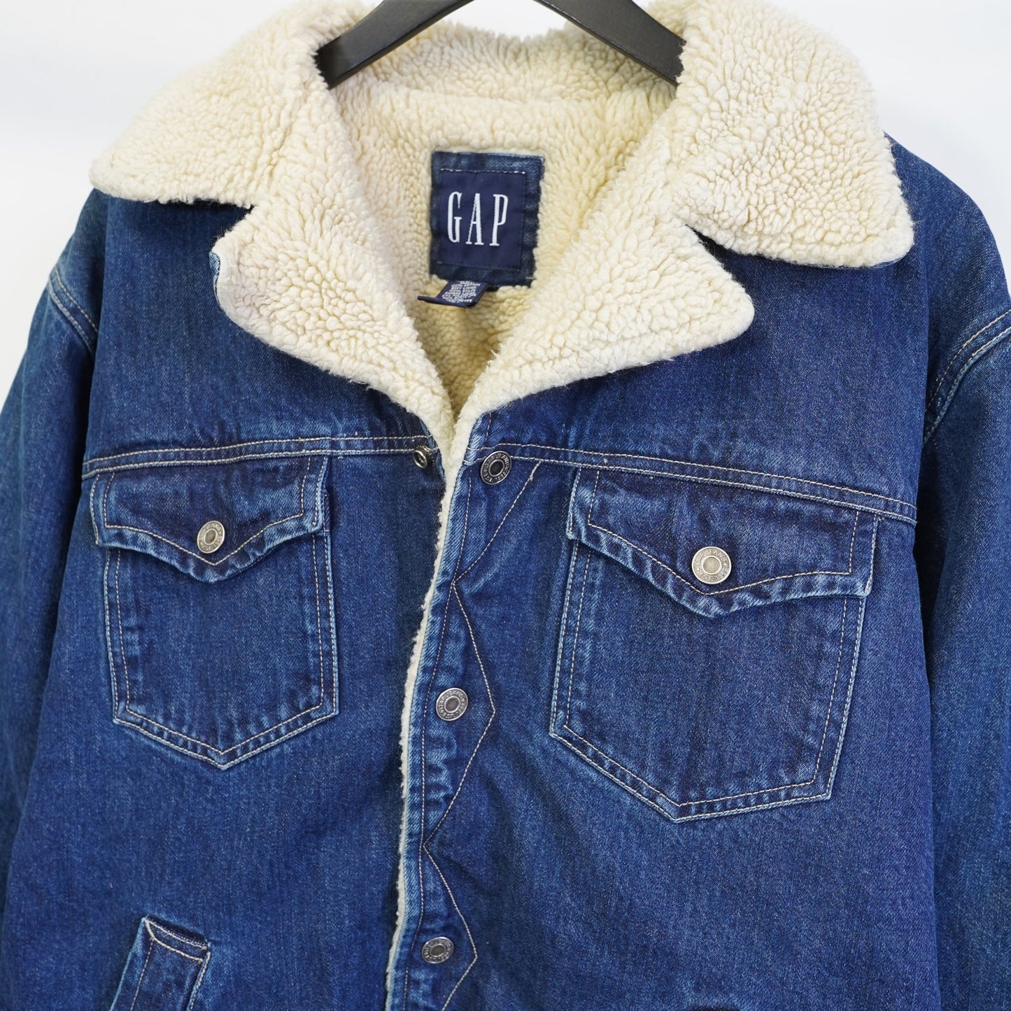 (L) Vintage Gap Sherpa Lined Trucker Denim Jacket Men's L Blue Jean Western